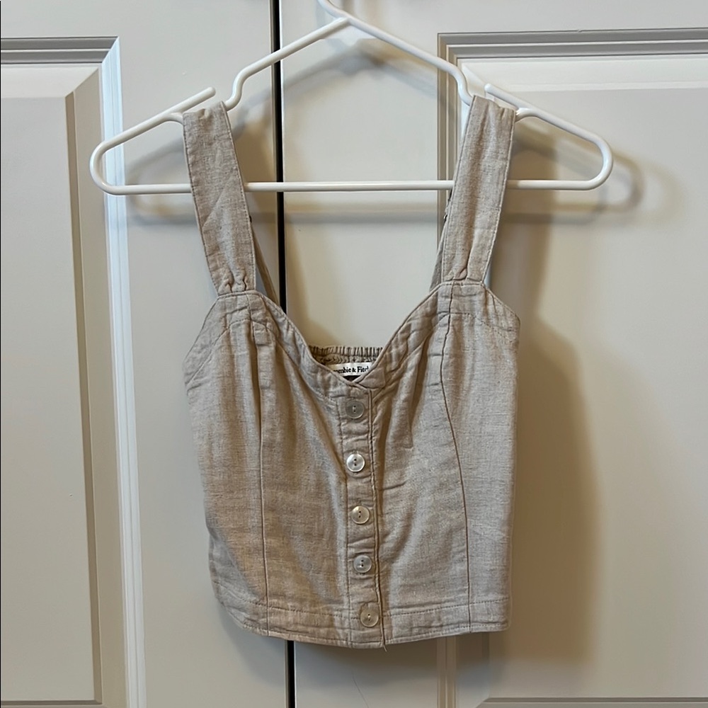 Beige Button-Front Women's Top